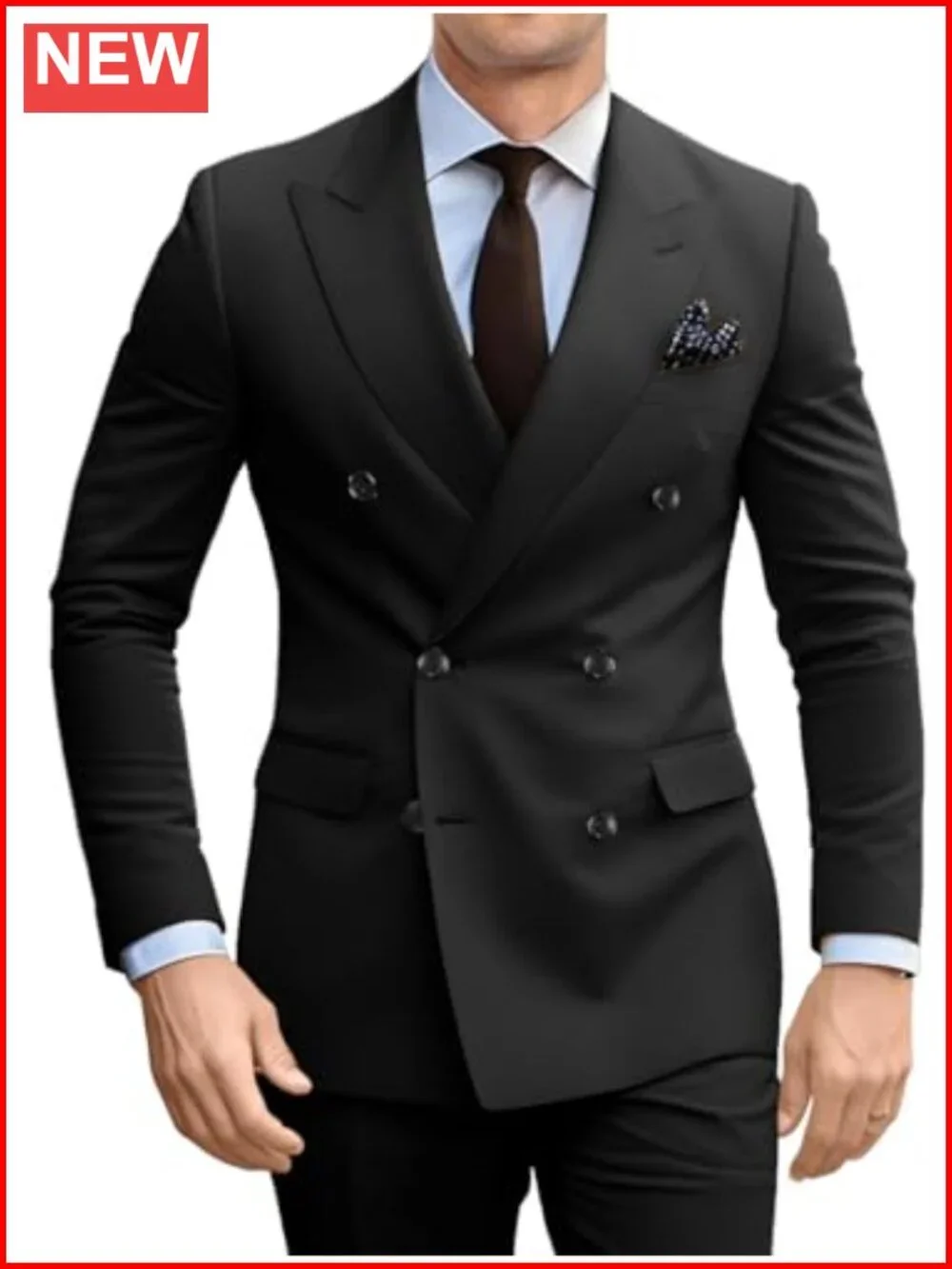 Men's Double Breasted Slim Fit 2-Piece Suit Set Blazer & Pants Formal Prom
